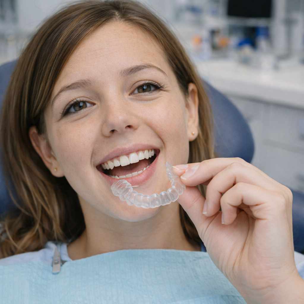 mujer con ortodoncia invisible